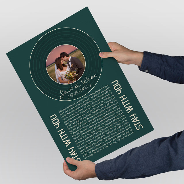 Forest Green Circular Photo Framed Art Print, Custom Song Lyrics Name Date