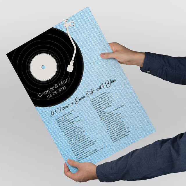 Custom Song Lyrics On Wall Art, Ice Blue Vinyl Record Pastel Framed Art Print