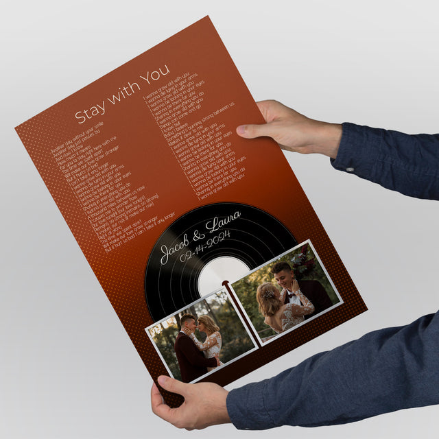 Personalized Song Lyrics & Name, Retro Orange Vinyl Record Framed Art Print