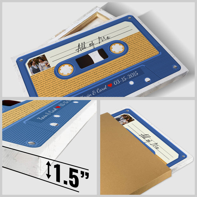 Custom Song Lyrics, Customizable Text And Upload Photo, Blue Cassette Tape Canvas Wall Art