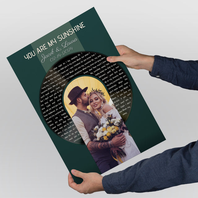 Photo Song Lyrics Vintage Green Framed Art Print, Custom Song Lyrics Name Date