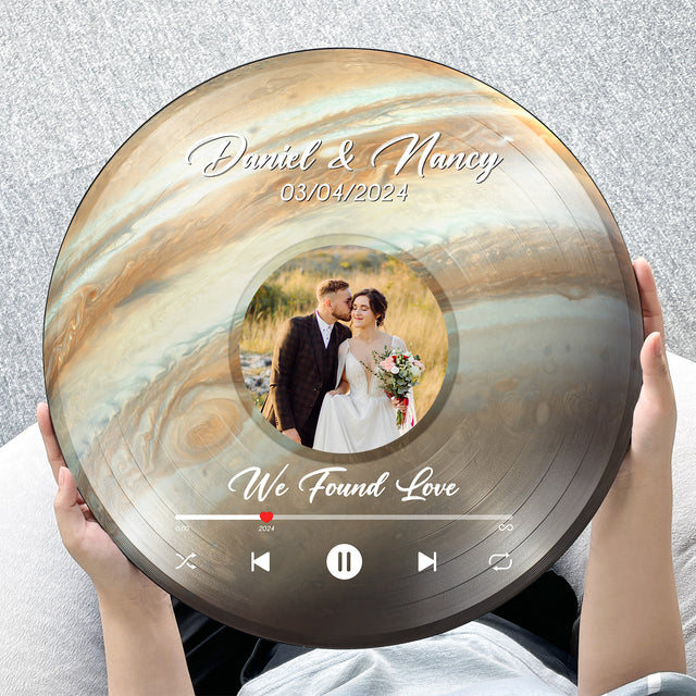 Custom Favorite Song Photo Round Wood Sign Jupiter Planet Background