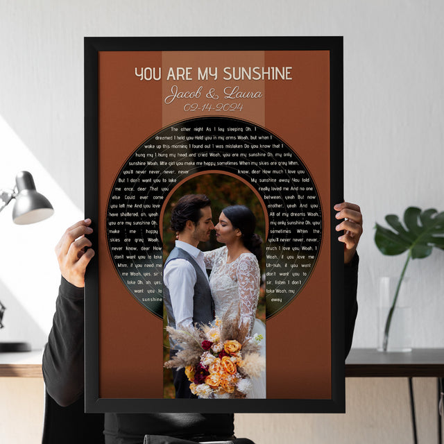 Photo Song Lyrics Vintage Orange Framed Art Print, Custom Song Lyrics Name Date