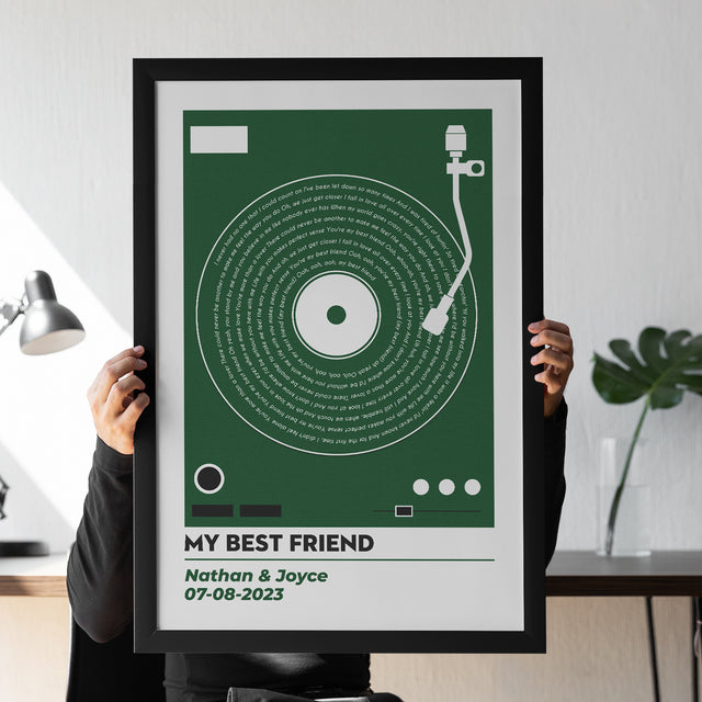 Personalized Vinyl Record Lyrics Framed Art Print, Custom Song & Name