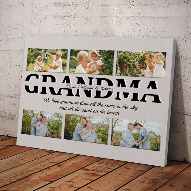 Grandma Custom Text and Photo - Customizable Light Grey Background Canvas