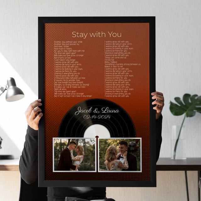 Personalized Song Lyrics & Name, Retro Orange Vinyl Record Framed Art Print