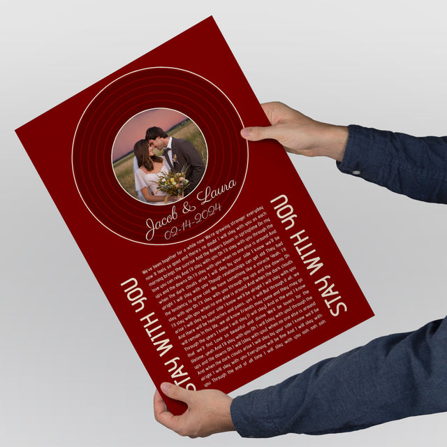 Retro Maroon Framed Art Print, Custom Song Lyrics Name Date