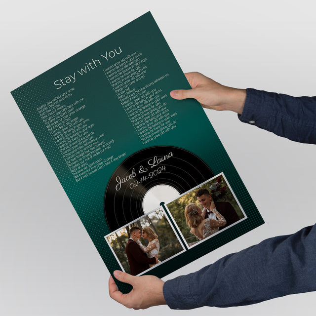 Personalized Photo Song Lyrics & Name, Retro Green Vinyl Record Framed Art Print