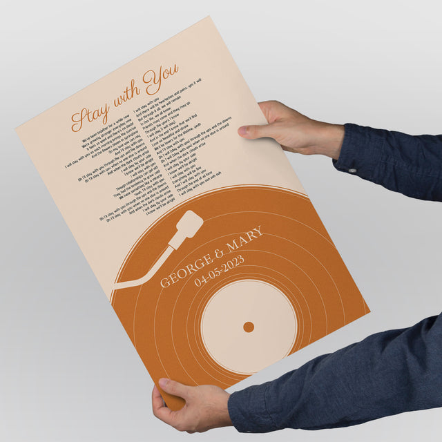 Pastel Sand Vinyl Record Framed Art Print, Custom Song Lyrics & Photo