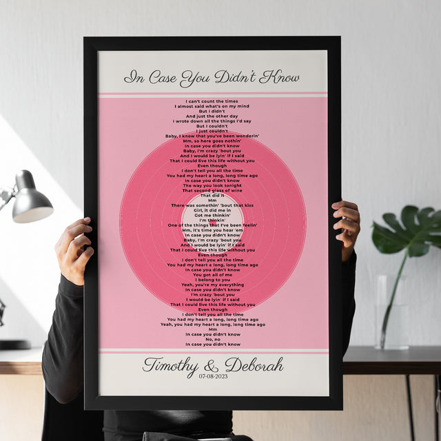 Personalized Song Lyrics, Tickled Pink Vinyl Record Framed Art Print