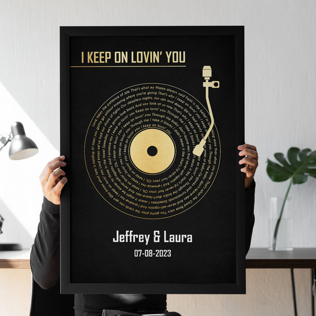 Personalized Song Lyrics & Name, Black Vinyl Record Framed Art Print