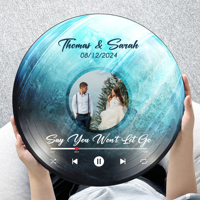 Custom Favorite Song Photo Round Wood Sign Uranus Planet Background