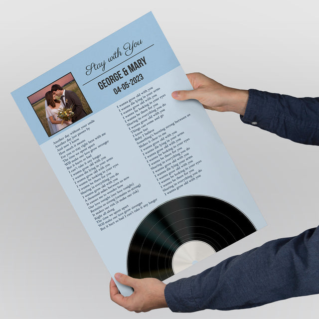 Personalized Favorite Song Lyrics, Ice Blue Framed Art Print with Your Own Photo