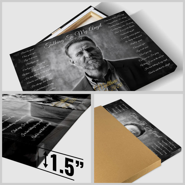 Black & White Memorial Canvas with Custom Photo & Lyrics