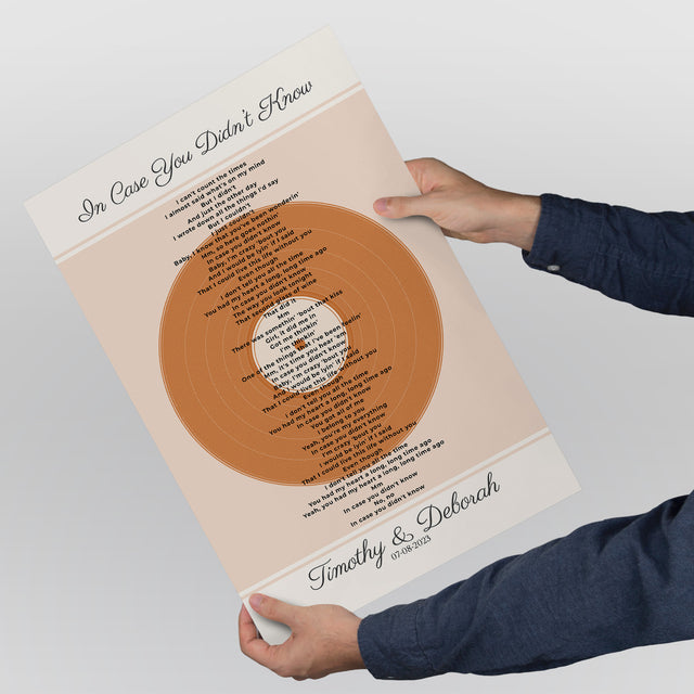 Personalized Song Lyrics & Date, Sandy Vinyl Record Framed Art Print