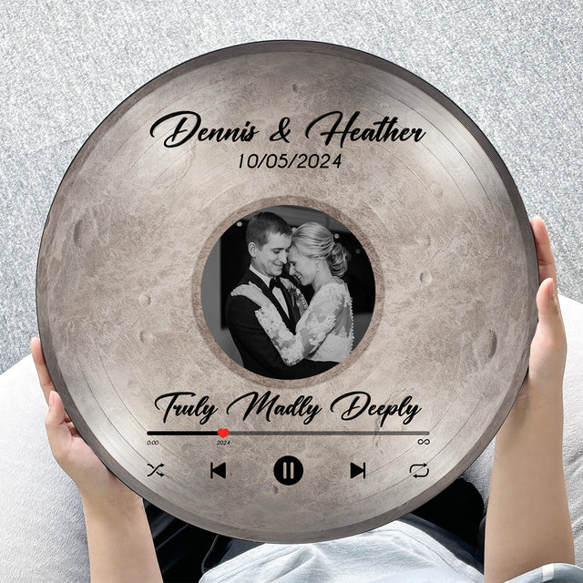 Custom Favorite Song Photo Round Wood Sign Mercury Planet Background