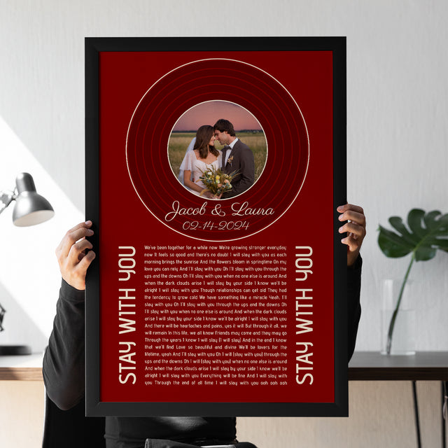 Retro Maroon Framed Art Print, Custom Song Lyrics Name Date