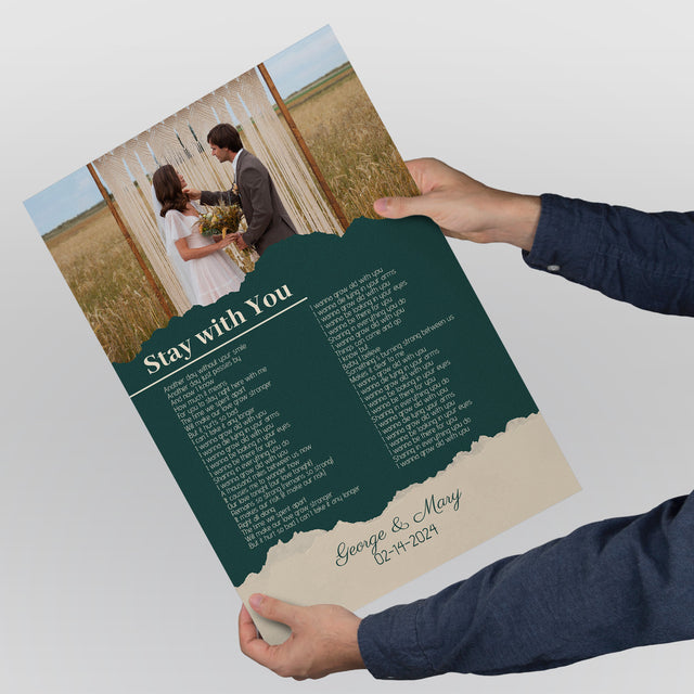 Photo Song Lyrics Green Framed Art Print, Custom Song Lyrics Name Date