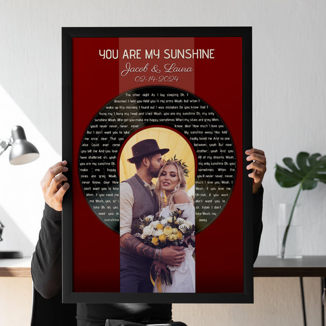 Vintage Maroon Framed Art Print, Custom Song Lyrics Name Date
