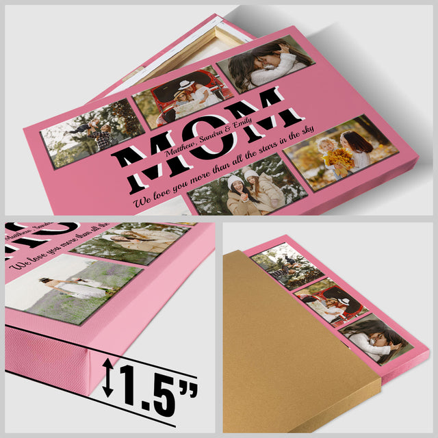 Mom Photo Collage Canvas Print With Text Custom 6 Pictures