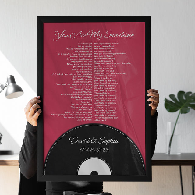 Personalized Song Lyrics & Name, Vinyl Record Style Framed Art Print
