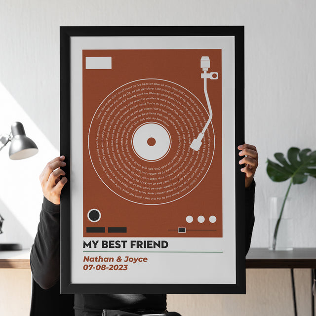 Vinyl Record Song Lyrics, Customize Song & Name Framed Art Print