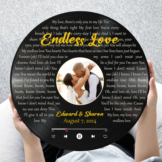 Personalized Wedding Song Lyrics and Photo Vinyl Record Round Wood Sign
