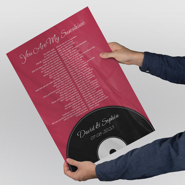 Personalized Song Lyrics & Name, Vinyl Record Style Framed Art Print