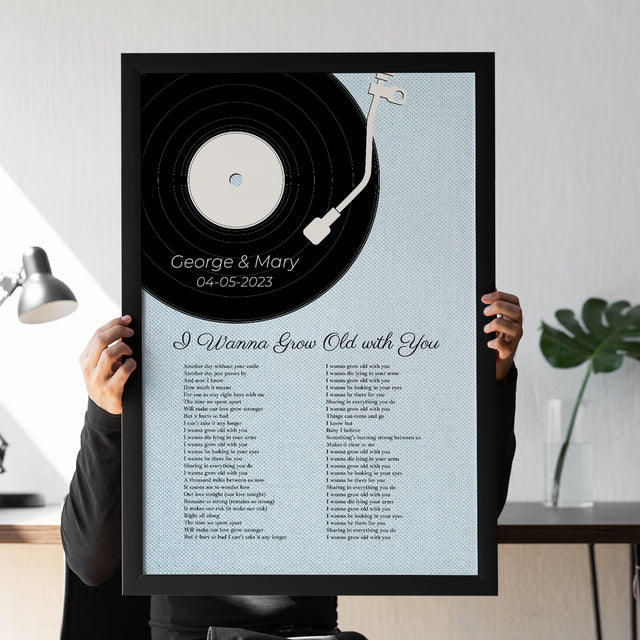 Custom Song Lyrics On Wall Art, Ice Blue Vinyl Record Pastel Framed Art Print
