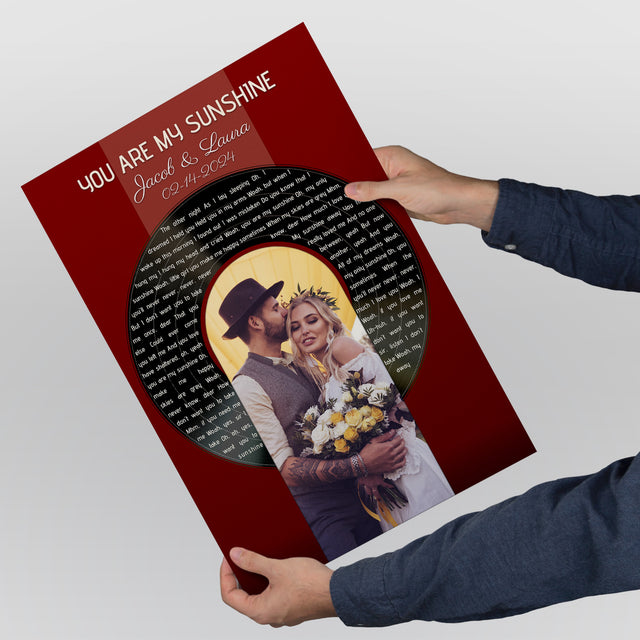 Vintage Maroon Framed Art Print, Custom Song Lyrics Name Date