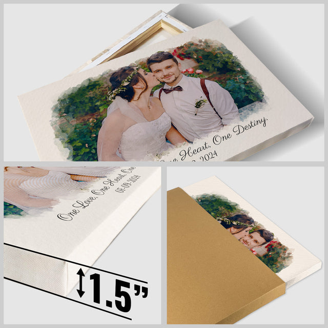 Vintage Watercolor Photo Canvas – Custom Message & Date