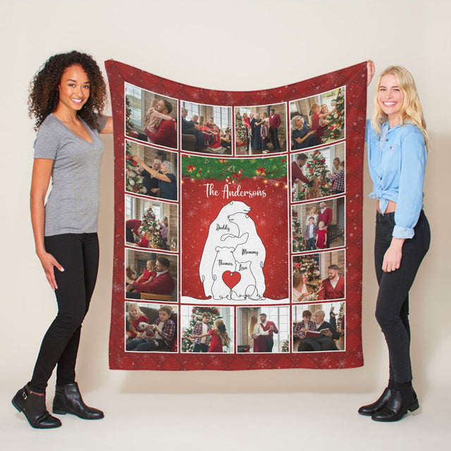 Personalized Family Photo Blanket, Polar Bear One Line Art