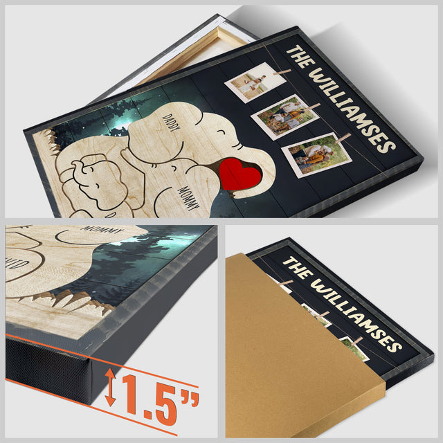 Personalized Elephant Galaxy Canvas, Elephant Family Puzzle Style, Custom Family Name