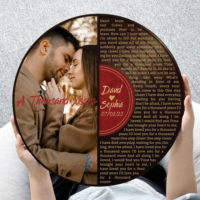 Custom Song Lyrics, Half Vinyl Record, Upload Photo, Customizable Song Name And Text Round Wood Sign