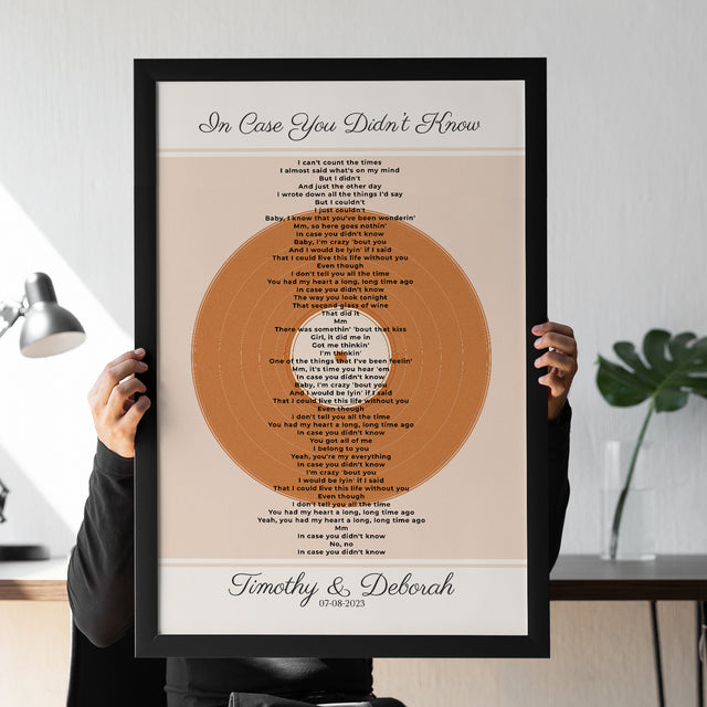 Personalized Song Lyrics & Date, Sandy Vinyl Record Framed Art Print