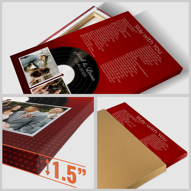 Personalized 2-Photo Song Lyrics Vintage Maroon Canvas Print
