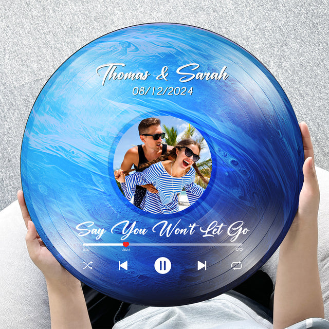 Custom Favorite Song Photo Round Wood Sign Neptune Planet Background