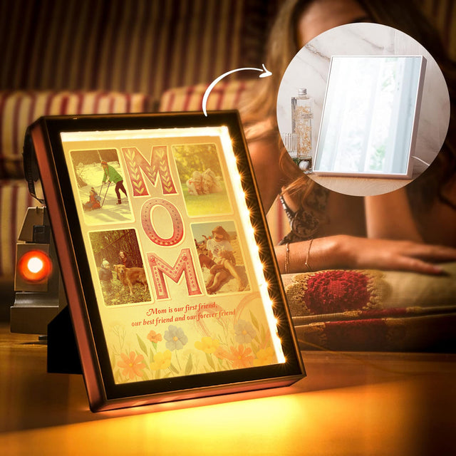Custom LED Mirror Frame Lamp – Photo Collage & MOM Quote
