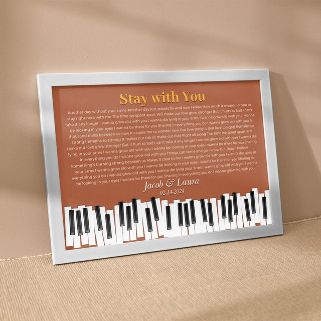 Custom Song Lyrics & Name, Vintage Orange Piano Design Framed Art Print