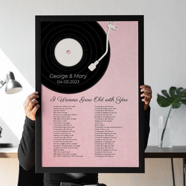 Tickled Pink Vinyl Record Framed Art Print, Custom Song Lyrics & Name