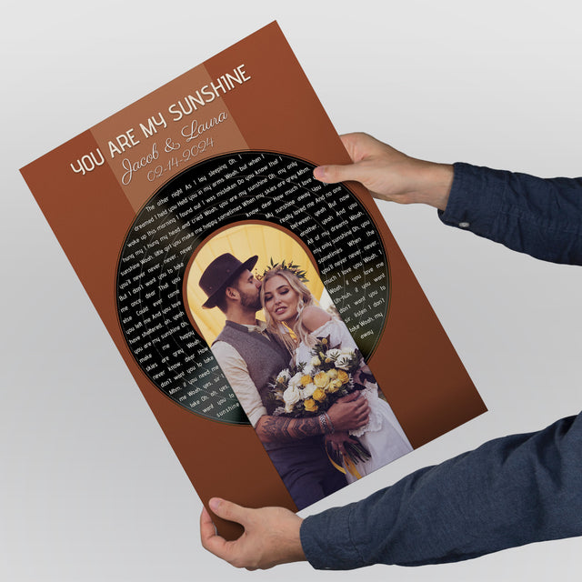 Photo Song Lyrics Vintage Orange Framed Art Print, Custom Song Lyrics Name Date