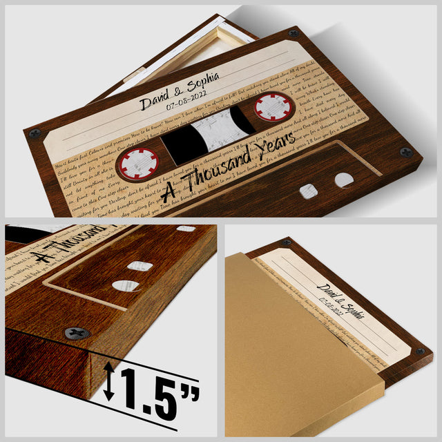 Custom Song Lyrics, Customizable Name, Date, Song Name, Wood Cassette Tape Canvas Wall Art