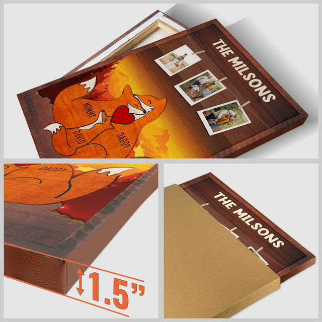 Personalized Fox Galaxy Canvas, Fox Family Puzzle Style, Custom Family Name