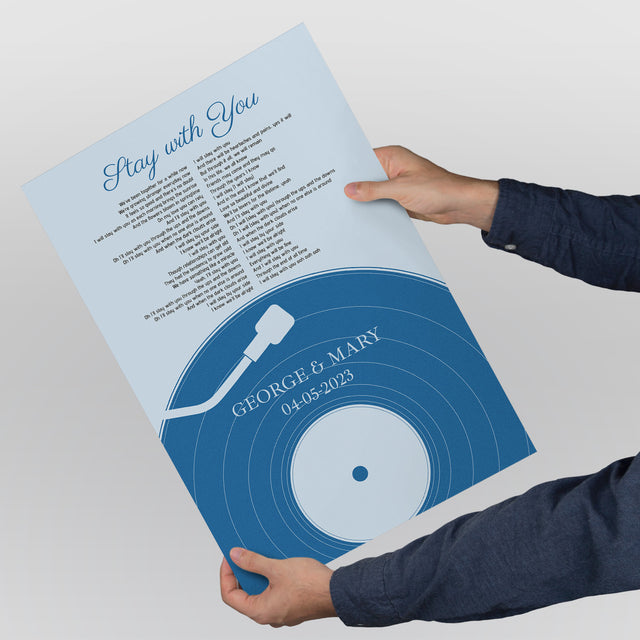 Personalized Frame With Song Lyrics, Pastel Blue Vinyl Record Framed Art Print