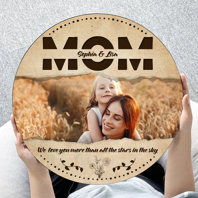 Mom, Customizable Photo And Name, Custom Round Wood Sign