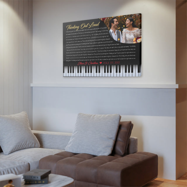 Custom Song Lyrics, Customizable Text And Upload Photo, Piano Art, Canvas Wall Art