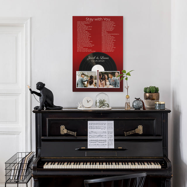 Personalized 2-Photo Song Lyrics Vintage Maroon Canvas Print