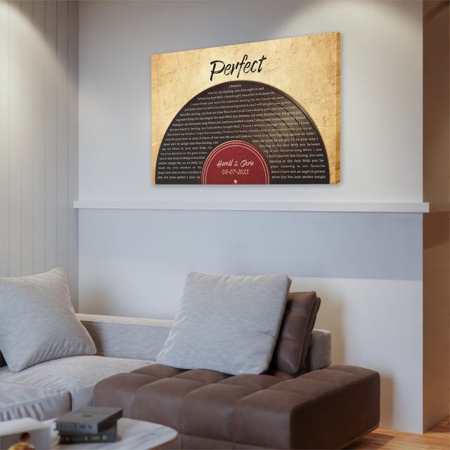 Custom Song Lyrics, Half Vinyl Record, Custom Name And Text, Canvas Wall Art