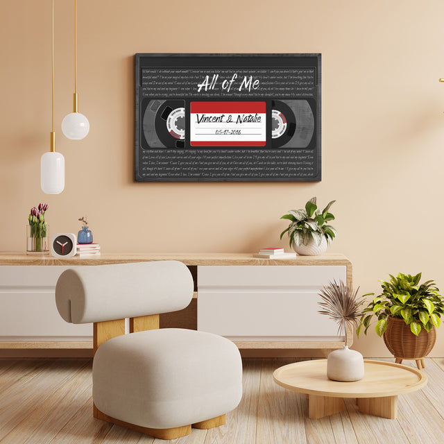 Custom Song Lyrics, Customizable Name, Date, Song Name VHS Tape Canvas Wall Art