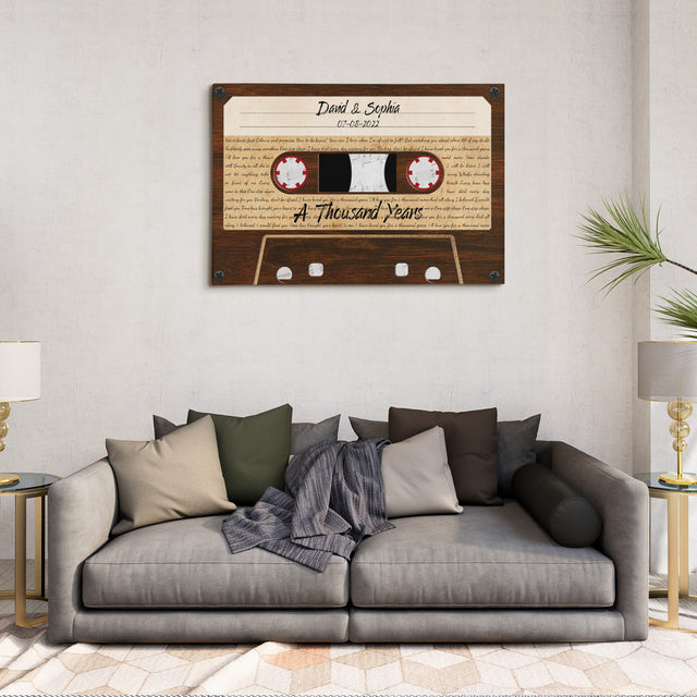 Custom Song Lyrics, Customizable Name, Date, Song Name, Wood Cassette Tape Canvas Wall Art